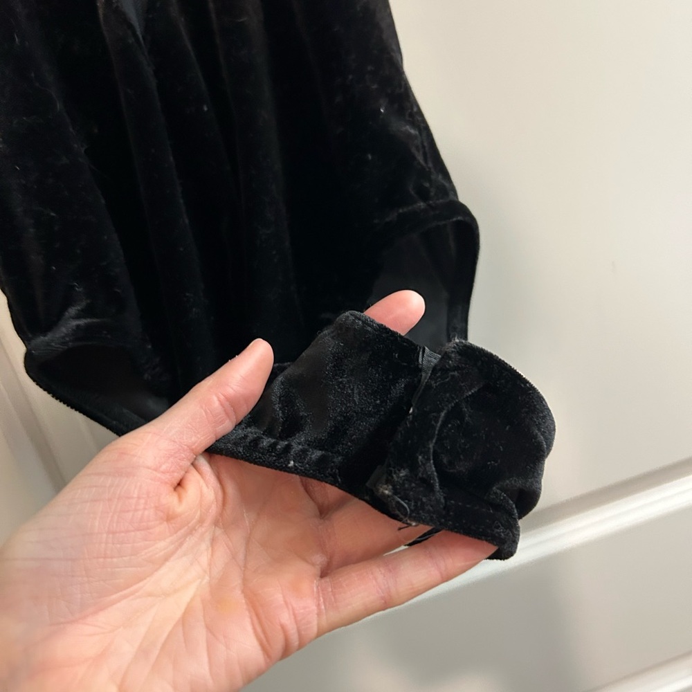 Topshop Black Velvet Bodysuit with Sheer Stripes - Picture 5 of 5